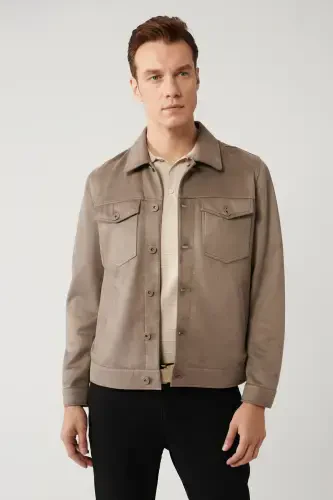 Men's Anthracite Classic Collar Suede Look Pocketed Jacket A41Y6011-Anthracite - 1