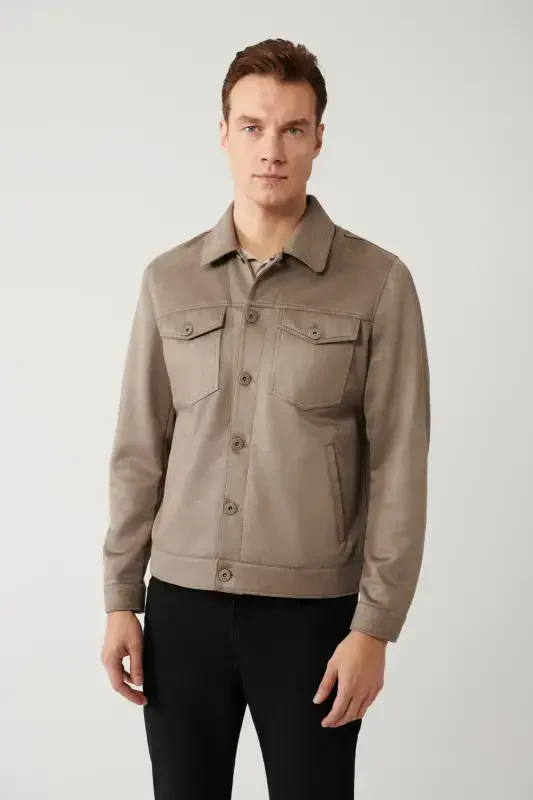 Men's Anthracite Classic Collar Suede Look Pocketed Jacket A41Y6011-Anthracite - 3