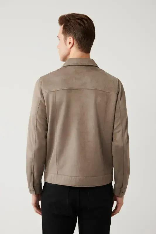 Men's Anthracite Classic Collar Suede Look Pocketed Jacket A41Y6011-Anthracite - 4