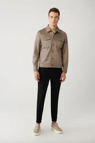 Men's Anthracite Classic Collar Suede Look Pocketed Jacket A41Y6011-Anthracite - 5