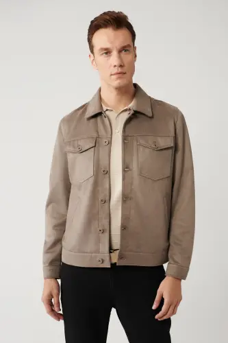 Men's Anthracite Classic Collar Suede Look Pocketed Jacket A41Y6011-Anthracite - 1