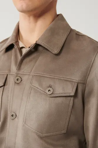 Men's Anthracite Classic Collar Suede Look Pocketed Jacket A41Y6011-Anthracite - AVVA (1)