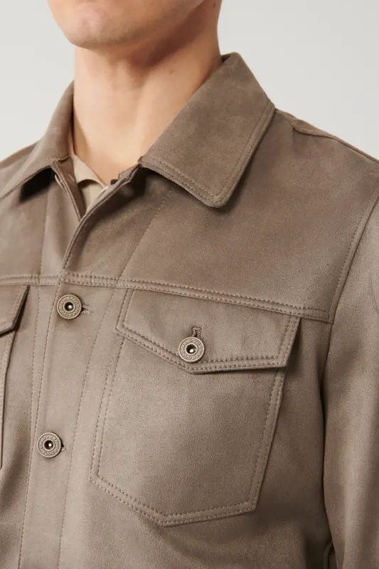 Men's Anthracite Classic Collar Suede Look Pocketed Jacket A41Y6011-Anthracite - 2