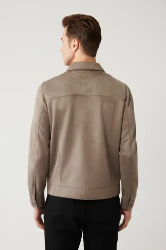 Men's Anthracite Classic Collar Suede Look Pocketed Jacket A41Y6011-Anthracite - 4