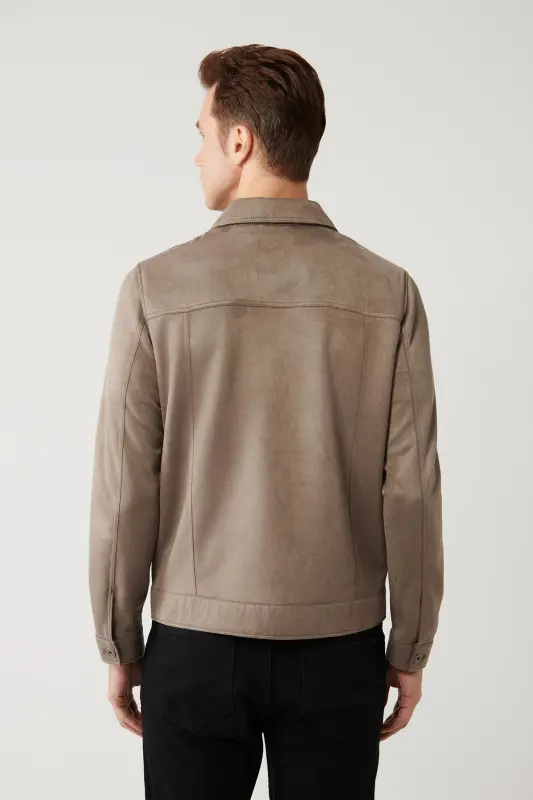 Men's Anthracite Classic Collar Suede Look Pocketed Jacket A41Y6011-Anthracite - 4