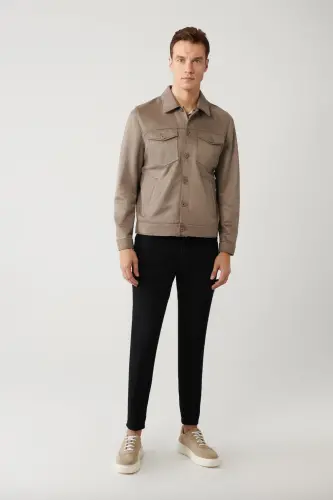 Men's Anthracite Classic Collar Suede Look Pocketed Jacket A41Y6011-Anthracite - 5