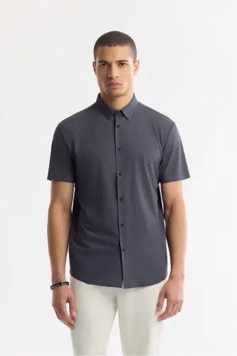 Men's Anthracite Classic Collar Technical Fabric Knitted Short 