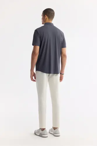 Men's Anthracite Classic Collar Technical Fabric Knitted Short - 4