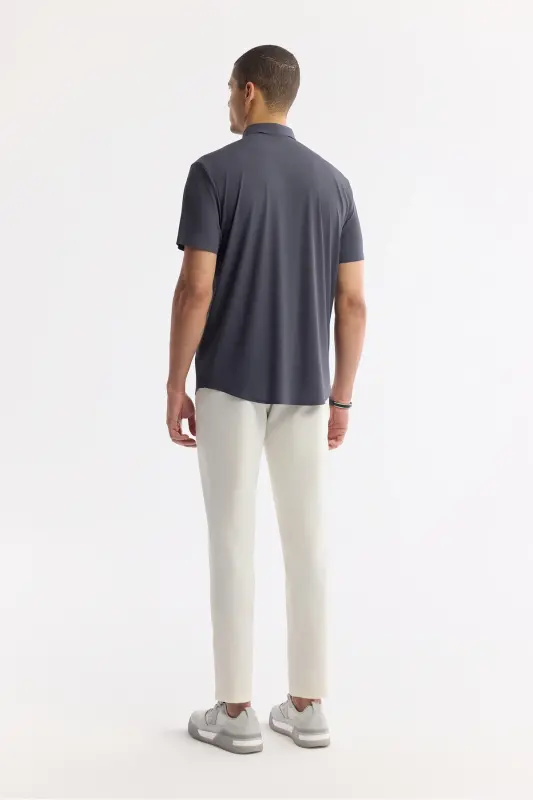 Men's Anthracite Classic Collar Technical Fabric Knitted Short - 4