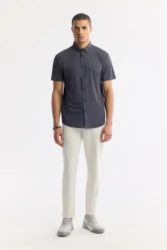 Men's Anthracite Classic Collar Technical Fabric Knitted Short - 5