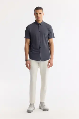 Men's Anthracite Classic Collar Technical Fabric Knitted Short - 6