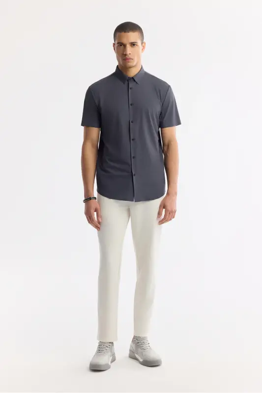 Men's Anthracite Classic Collar Technical Fabric Knitted Short - 6