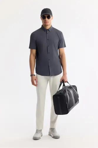 Men's Anthracite Classic Collar Technical Fabric Knitted Short - 7