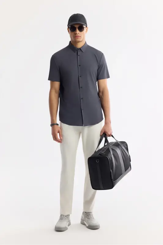 Men's Anthracite Classic Collar Technical Fabric Knitted Short - 7