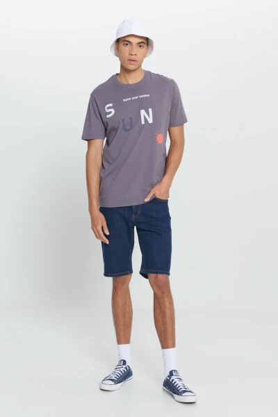 Men's Anthracite Comfort Fit Relaxed Fit 100% Cotton Printed Crew Neck T-shirt - AC&CO / ALTINYILDIZ CLASSICS (1)