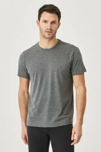 Men's Anthracite Cotton Slim Fit Crew Neck Basic T-Shirt-Anthracite - 2