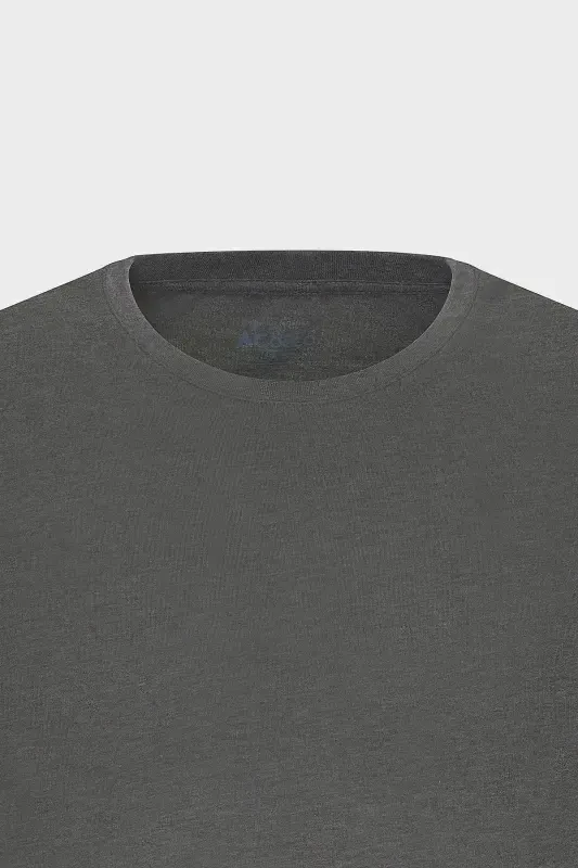 Men's Anthracite Cotton Slim Fit Crew Neck Basic T-Shirt-Anthracite - 7