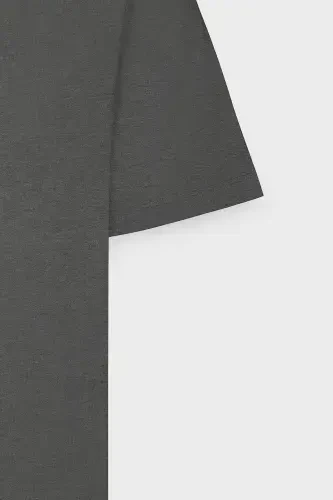 Men's Anthracite Cotton Slim Fit Crew Neck Basic T-Shirt-Anthracite - 8