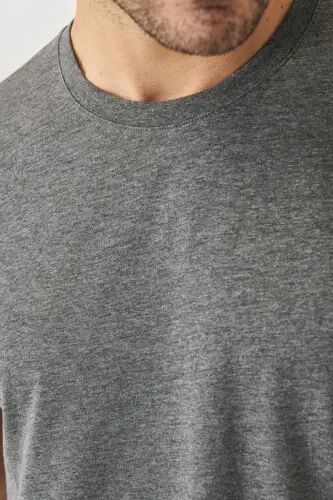 Men's Anthracite Cotton Slim Fit Crew Neck Basic T-Shirt-Anthracite - 4