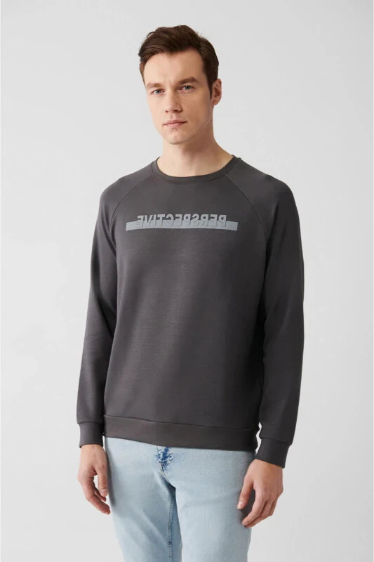Men's Anthracite Crew Neck Sweatshirt - AVVA