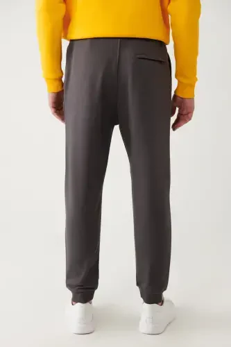 Men's Anthracite Drawstring Waistband Elastic Hem 3 Thread Fleece Sweatpants E003402-Anthracite - 4