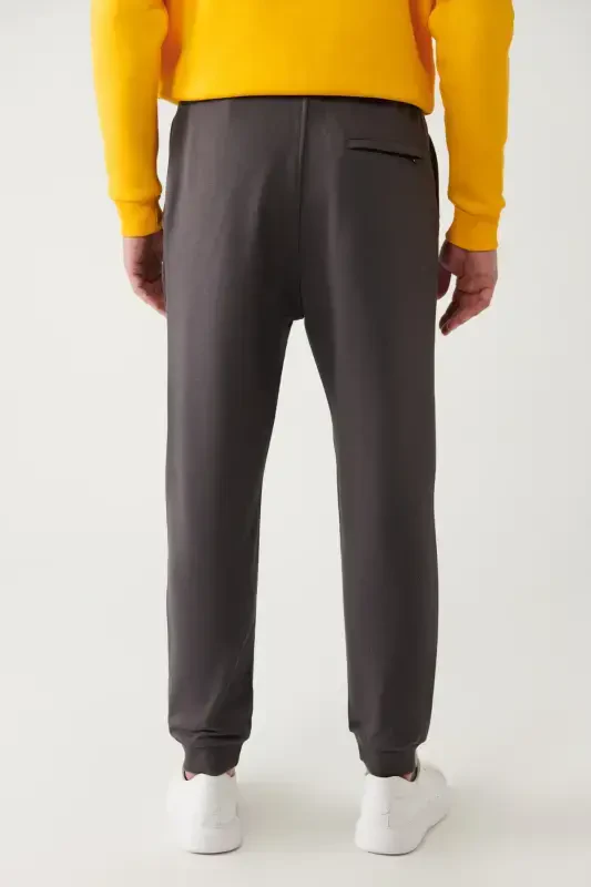 Men's Anthracite Drawstring Waistband Elastic Hem 3 Thread Fleece Sweatpants E003402-Anthracite - 4