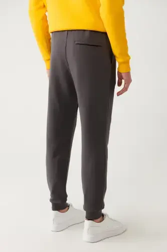 Men's Anthracite Drawstring Waistband Elastic Hem 3 Thread Fleece Sweatpants E003402-Anthracite - 5