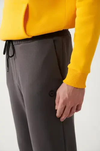 Men's Anthracite Drawstring Waistband Elastic Hem 3 Thread Fleece Sweatpants E003402-Anthracite - 6