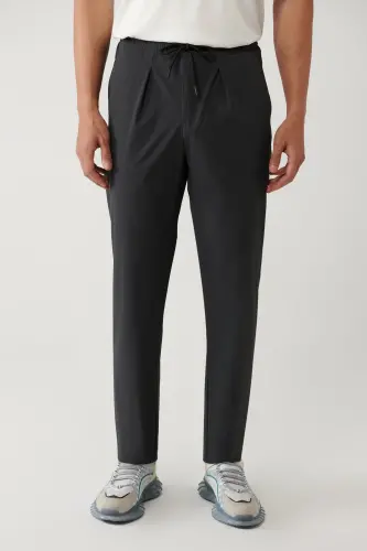 Men's Anthracite Elastic Waist Drawstring Zipper Pocket Water Repellent Bistretch Relaxed Fit Trousers A41y3235 - AVVA (1)