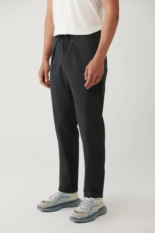 Men's Anthracite Elastic Waist Drawstring Zipper Pocket Water Repellent Bistretch Relaxed Fit Trousers A41y3235 - 3