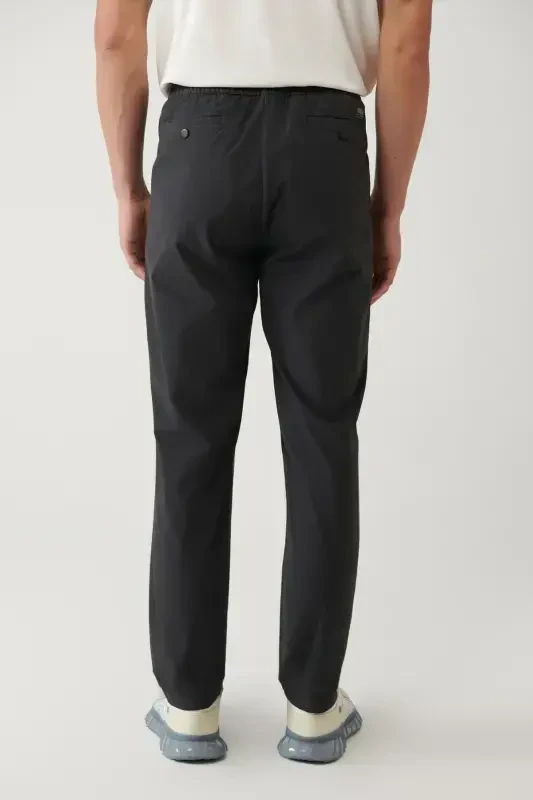 Men's Anthracite Elastic Waist Drawstring Zipper Pocket Water Repellent Bistretch Relaxed Fit Trousers A41y3235 - 4
