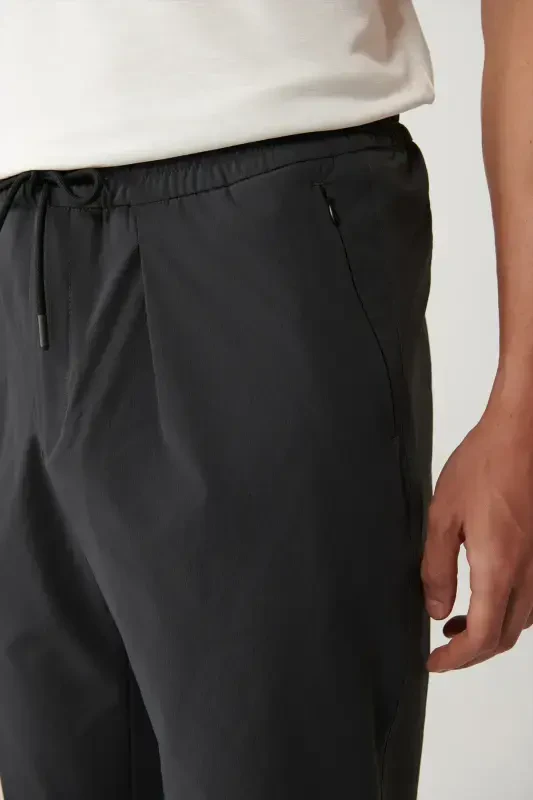 Men's Anthracite Elastic Waist Drawstring Zipper Pocket Water Repellent Bistretch Relaxed Fit Trousers A41y3235 - 6