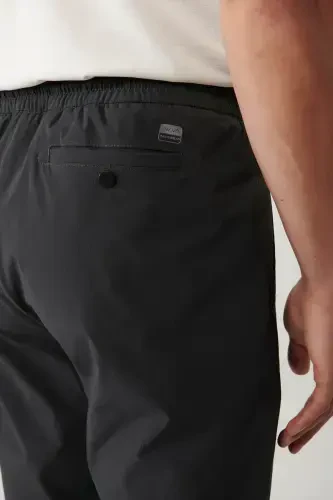 Men's Anthracite Elastic Waist Drawstring Zipper Pocket Water Repellent Bistretch Relaxed Fit Trousers A41y3235 - 7