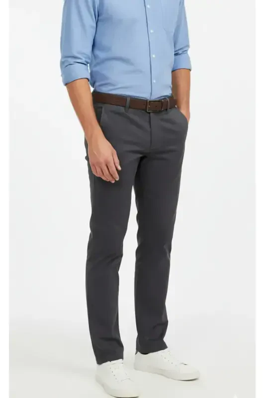 Men's Anthracite Gabardine Cotton Slim Fit Stretch Chino Pants-Anthracite - 2