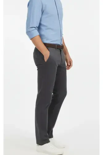 Men's Anthracite Gabardine Cotton Slim Fit Stretch Chino Pants-Anthracite - 3