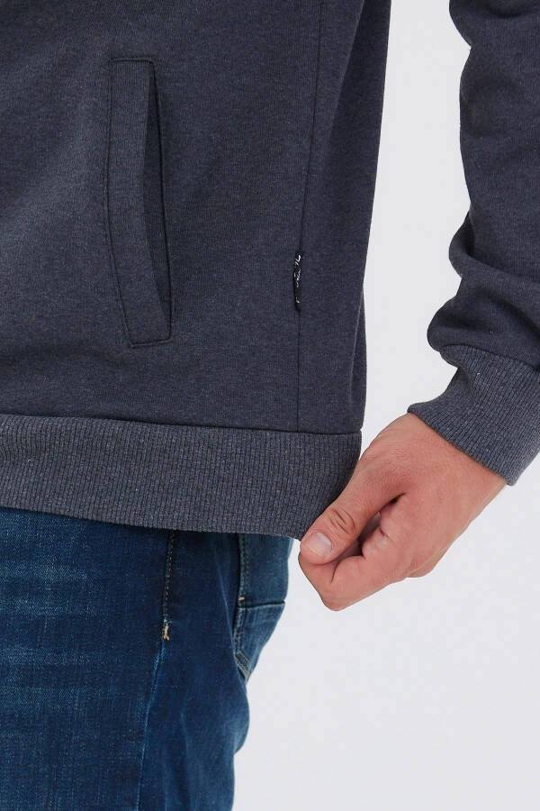 Men's Anthracite Hoodie with Cotton Lining, Zip Closure, Stand-up Collar and Side Pockets - 2