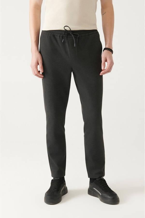 Men's Anthracite Jogger Pants with Side Pockets, Woven Drawstring Relaxed Fit B003005 - 16