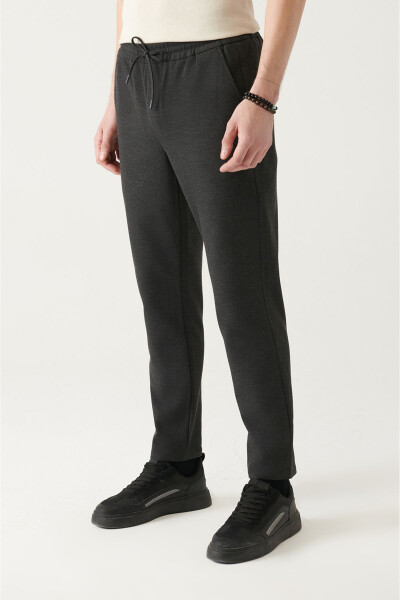 Men's Anthracite Jogger Pants with Side Pockets, Woven Drawstring Relaxed Fit B003005 - 17