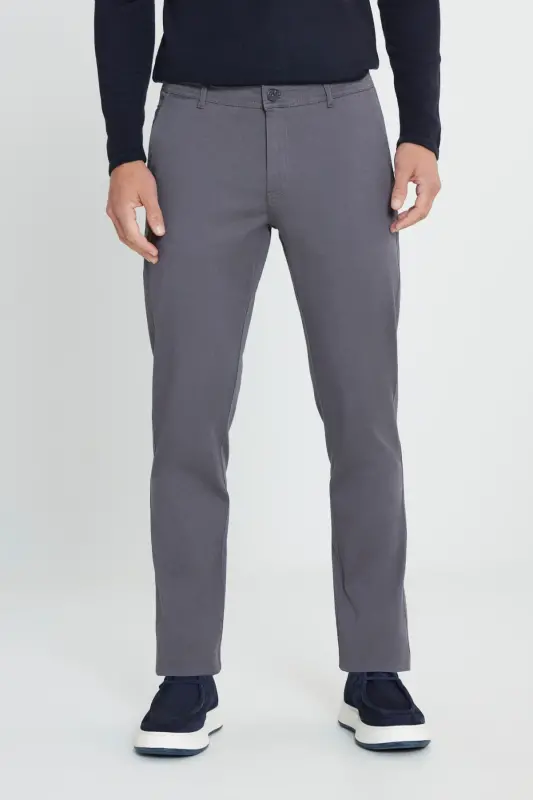Men's Anthracite Knee-Bagging Slim Fit Narrow Cut Cotton Flexible Casual Trousers - Anthracite - 1
