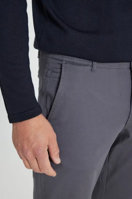 Men's Anthracite Knee-Bagging Slim Fit Narrow Cut Cotton Flexible Casual Trousers - Anthracite - 5