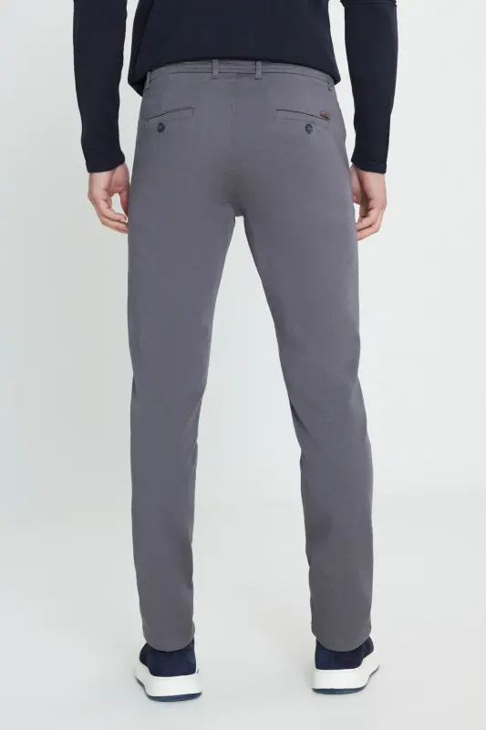 Men's Anthracite Knee-Bagging Slim Fit Narrow Cut Cotton Flexible Casual Trousers - Anthracite - 6