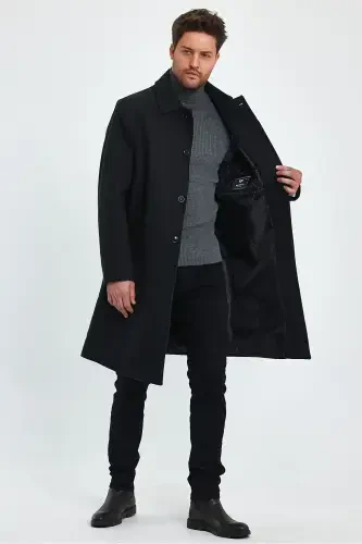 Men's Anthracite Long Regular Fit Wool Coat-ANTHRACITE - 1