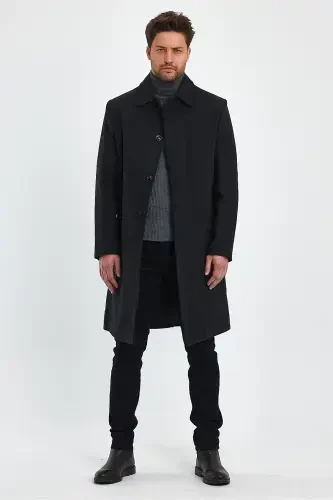 Men's Anthracite Long Regular Fit Wool Coat-ANTHRACITE - TREND KOMBİN (1)