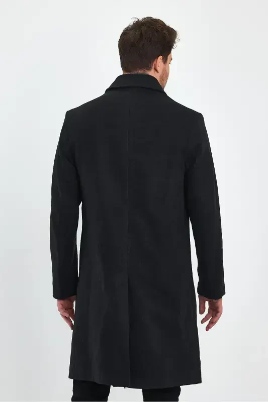 Men's Anthracite Long Regular Fit Wool Coat-ANTHRACITE - 3