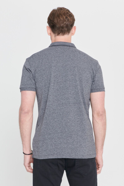 Men's Anthracite-Melange Slim Fit Narrow Cut Zippered Polo Neck Cotton Short Sleeve T-Shirt - 5