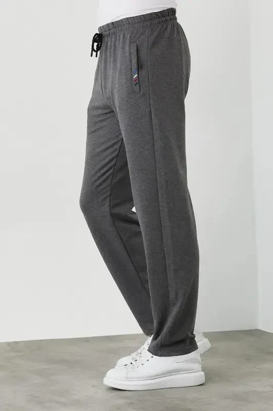 Men's Anthracite-Navy 2-Piece Tracksuit Bottoms Zipper Pocket Embroidered Detail Straight Leg Relaxed Fit-Navy - 2