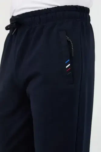 Men's Anthracite-Navy 2-Piece Tracksuit Bottoms Zipper Pocket Embroidered Detail Straight Leg Relaxed Fit-Navy - 4