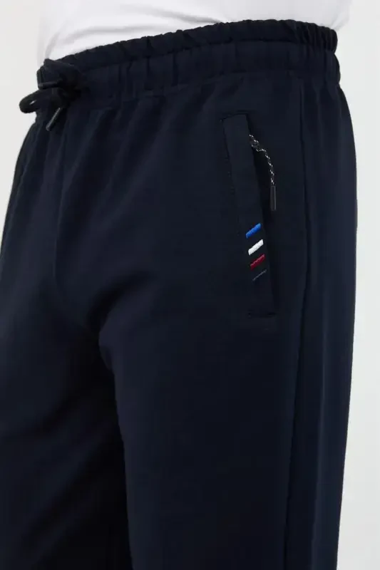 Men's Anthracite-Navy 2-Piece Tracksuit Bottoms Zipper Pocket Embroidered Detail Straight Leg Relaxed Fit-Navy - 4