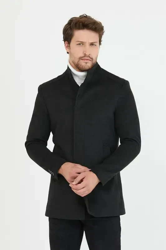 Men's Anthracite New Season Short Wool Coat-Anthracite - Modazone