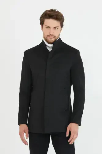 Men's Anthracite New Season Short Wool Coat-Anthracite - Modazone (1)